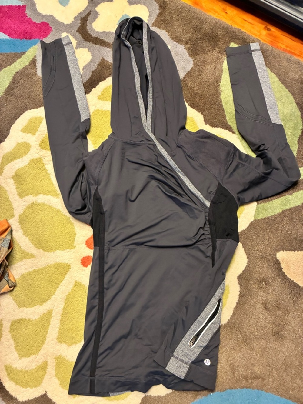 lululemon athletica Charcoal Gray Hooded Zip-Front Jacket with Heather Gray Trim